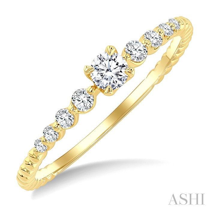 1/4 Ctw Bead Texture Shank Graduated Round Cut Diamond Stackable Fashion Ring in 10K Yellow Gold