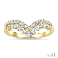 5/8 Ctw Twin Row Round Cut Diamond Chevron Ring in 14K Yellow Gold