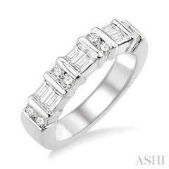 1 Ctw Baguette and Round Cut Diamond Fashion Band in 14K White Gold