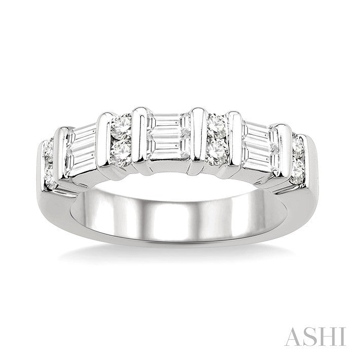 1 Ctw Baguette and Round Cut Diamond Fashion Band in 14K White Gold