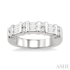 1 Ctw Baguette and Round Cut Diamond Fashion Band in 14K White Gold