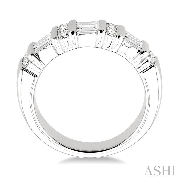 1 Ctw Baguette and Round Cut Diamond Fashion Band in 14K White Gold