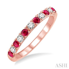 2.2 MM Round Cut Ruby and 1/5 Ctw Round Cut Diamond Precious Band in 14K Rose Gold