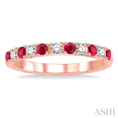 2.2 MM Round Cut Ruby and 1/5 Ctw Round Cut Diamond Precious Band in 14K Rose Gold