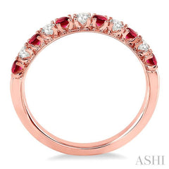 2.2 MM Round Cut Ruby and 1/5 Ctw Round Cut Diamond Precious Band in 14K Rose Gold