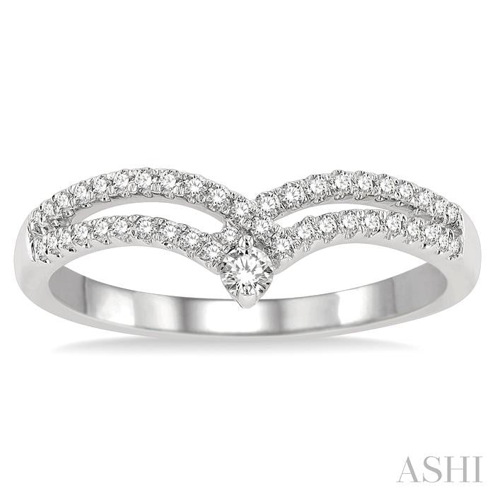1/4 Ctw Interlocked Twin Chevron Round Cut Diamond Fashion Ring in 14K White Gold