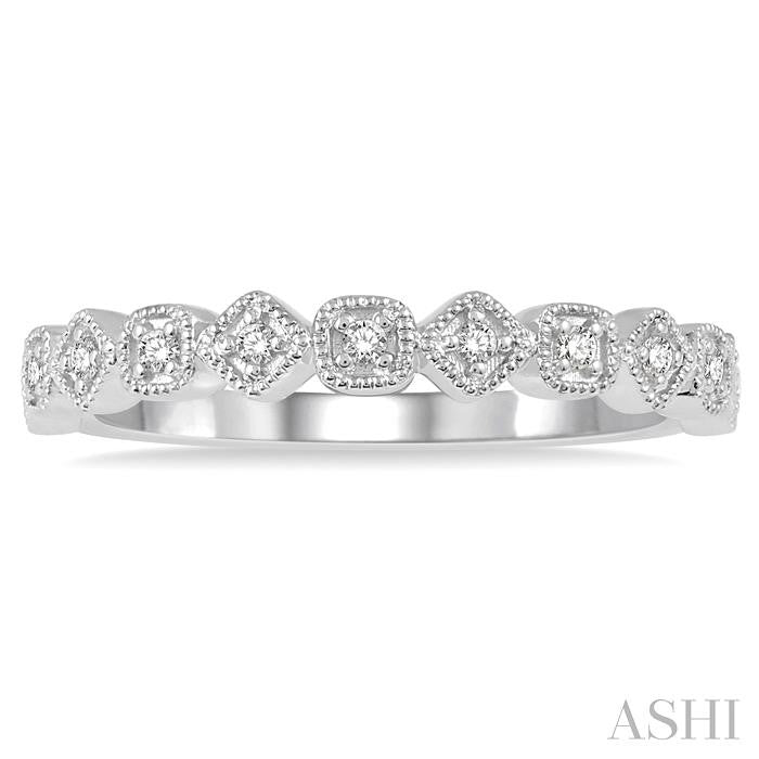 1/10 Ctw Square & Rhombus Mount Round Cut Diamond Stackable Band in 14K White Gold