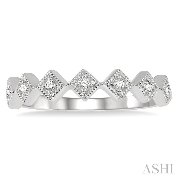 1/10 Ctw Rhombus Lattice Round Cut Diamond Stackable Band in 14K White Gold