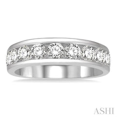 1 1/2 Ctw Channel Set 11 Stone Round Cut Diamond Wedding Band in 14K White Gold
