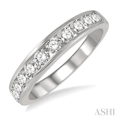 3/4 Ctw Channel Set 11 Stone Round Cut Diamond Wedding Band in 14K White Gold