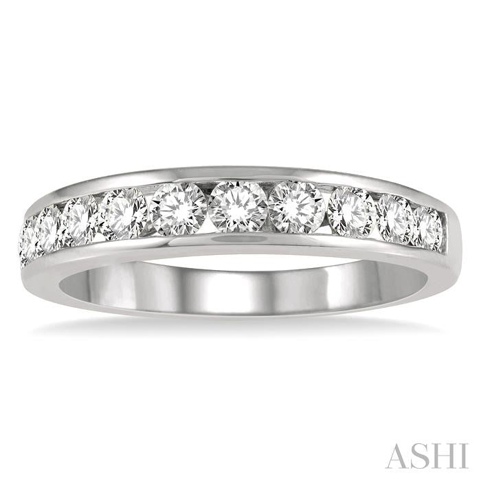 3/4 Ctw Channel Set 11 Stone Round Cut Diamond Wedding Band in 14K White Gold