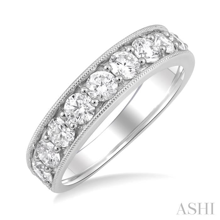 1 1/2 Ctw Round Cut Diamond Wedding Band in 14K White Gold
