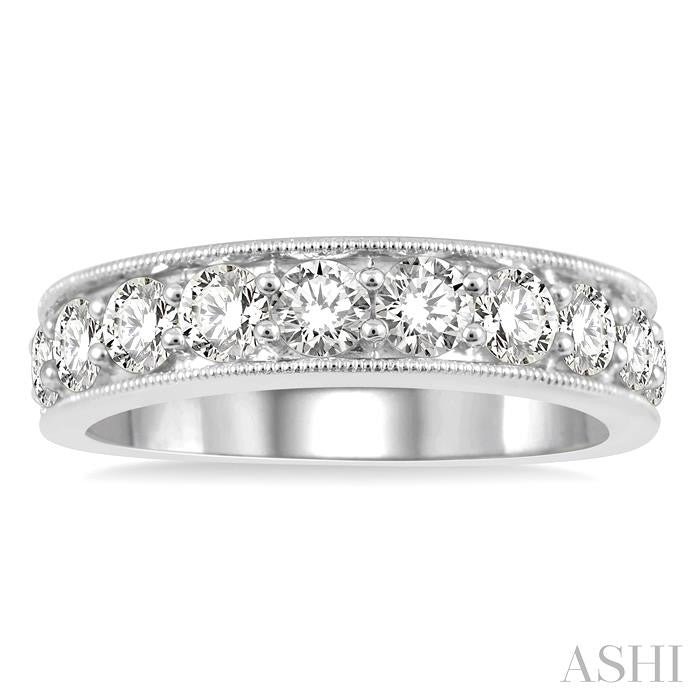 1 1/2 Ctw Round Cut Diamond Wedding Band in 14K White Gold