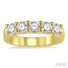 1 Ctw 5 Stone Round Cut Diamond Wedding Band in 14K Yellow Gold