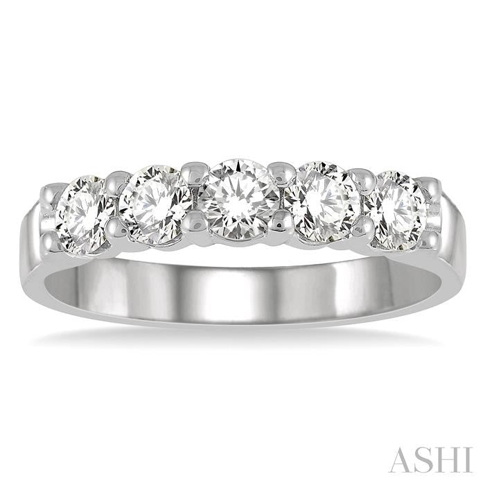 3/4 Ctw 5 Stone Round Cut Diamond Wedding Band in 14K White Gold