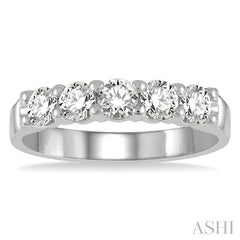 3/4 Ctw 5 Stone Round Cut Diamond Wedding Band in 14K White Gold