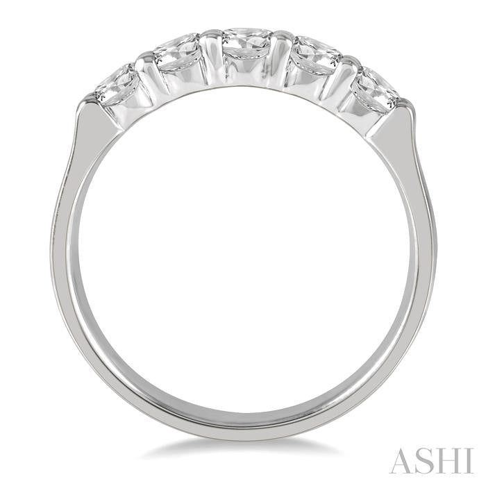 3/4 Ctw 5 Stone Round Cut Diamond Wedding Band in 14K White Gold