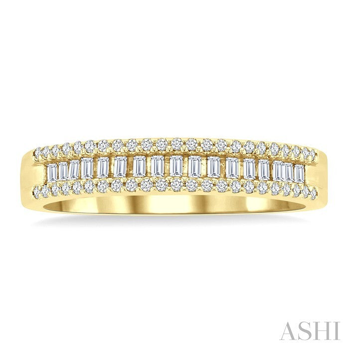 1/3 Ctw Baguette and Round Cut Diamond Stackable Fashion Band in 14K Yellow Gold