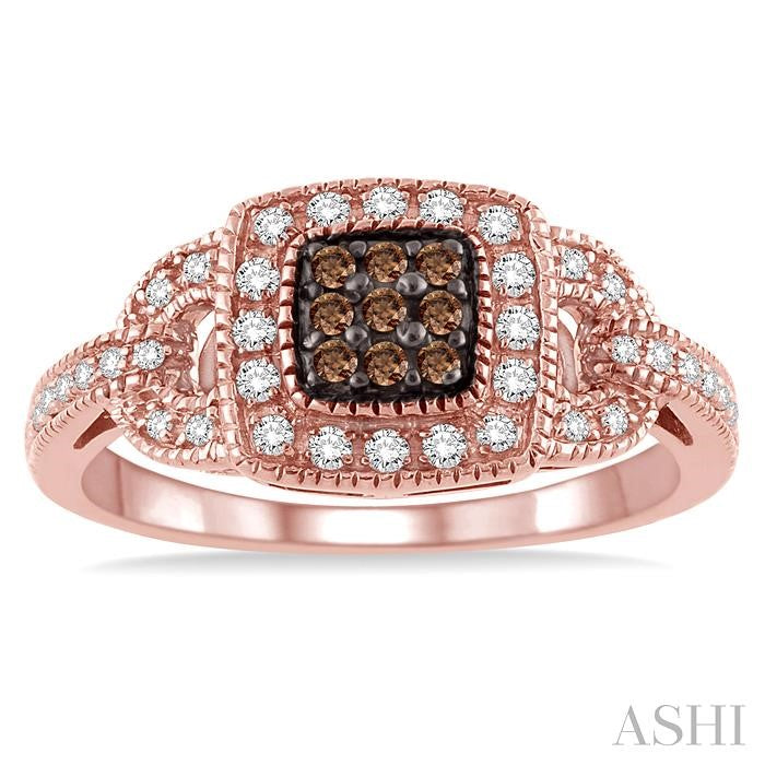 1/3 Ctw Round Cut White and Champagne Brown Diamond Ring in 10K Rose Gold