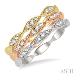 1/4 Ctw Marquise Link Triple Tone Round Cut Diamond Stackable Band Set in 14K White, Yellow and Rose Gold
