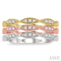 1/4 Ctw Marquise Link Triple Tone Round Cut Diamond Stackable Band Set in 14K White, Yellow and Rose Gold
