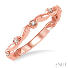 1/20 Ctw Curvy Leaf and Circular Mount Round Cut Diamond Stackable Fashion Band in 14K Rose Gold