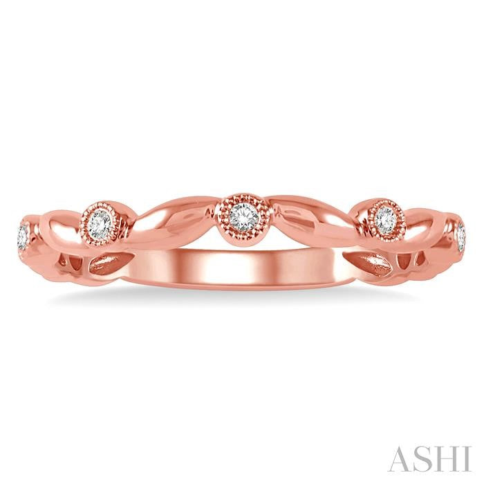1/20 Ctw Curvy Leaf and Circular Mount Round Cut Diamond Stackable Fashion Band in 14K Rose Gold