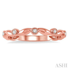 1/20 Ctw Curvy Leaf and Circular Mount Round Cut Diamond Stackable Fashion Band in 14K Rose Gold
