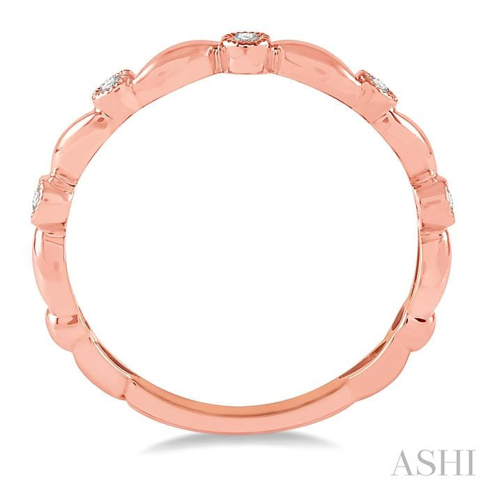 1/20 Ctw Curvy Leaf and Circular Mount Round Cut Diamond Stackable Fashion Band in 14K Rose Gold