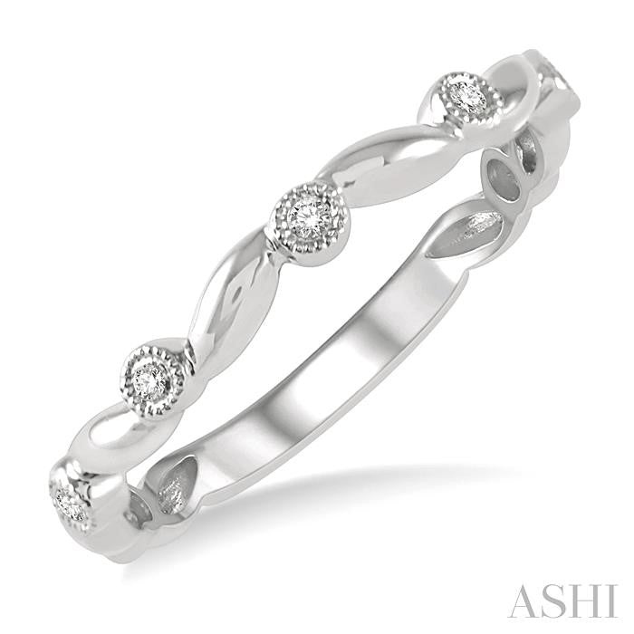 1/20 Ctw Curvy Leaf and Circular Mount Round Cut Diamond Stackable Fashion Band in 14K White Gold