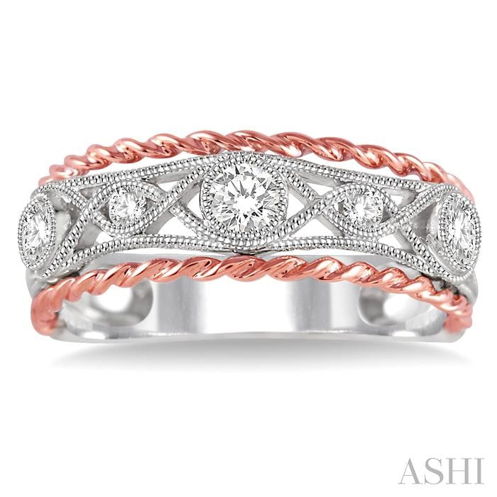 1/3 Ctw Round Cut Diamond Fashion Band in 14K White and Rose Gold