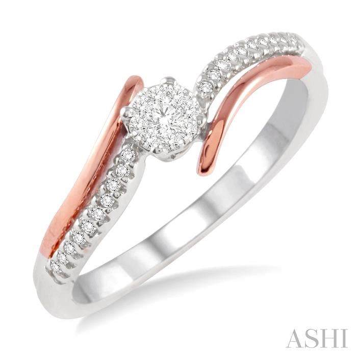 1/10 Ctw Lovebright Round Cut Diamond Ring in 14K White and Rose Gold