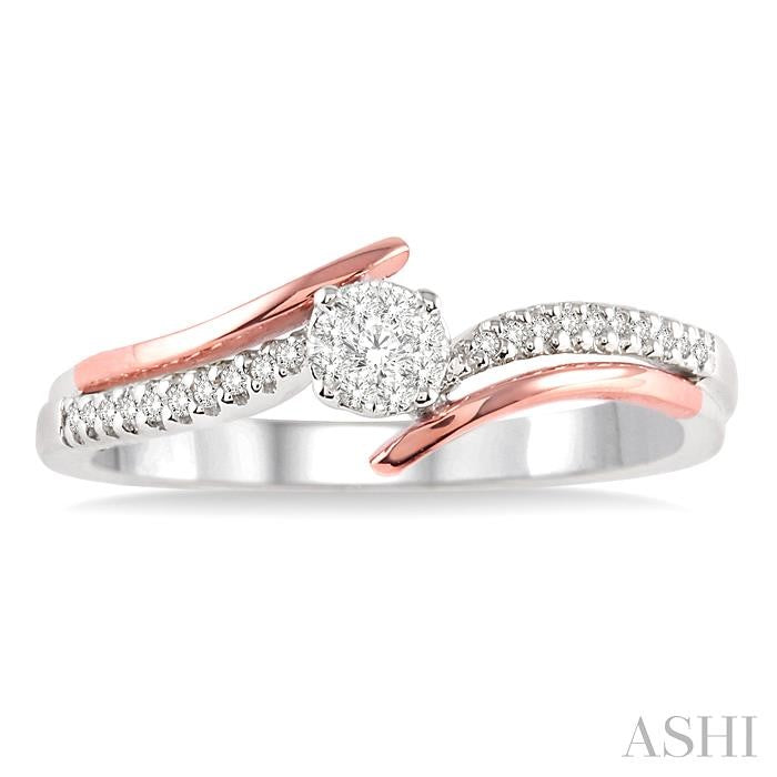 1/10 Ctw Lovebright Round Cut Diamond Ring in 14K White and Rose Gold