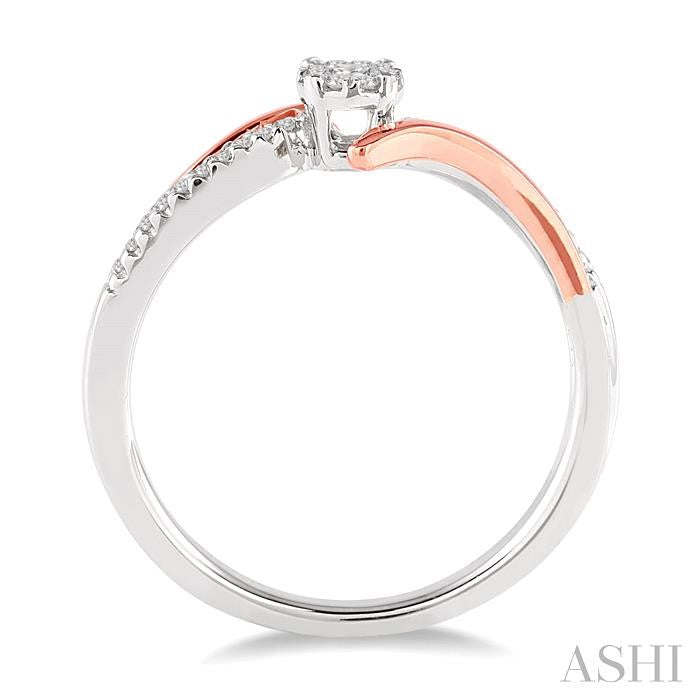 1/10 Ctw Lovebright Round Cut Diamond Ring in 10K White and Rose Gold