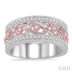 1/3 Ctw Round Cut Diamond Wide Band in 14K White and Rose Gold