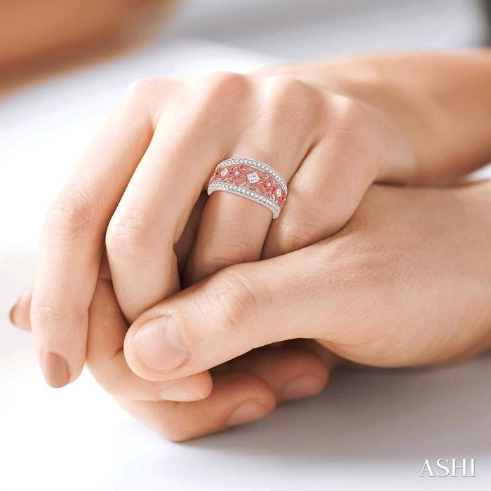 5/8 Ctw Round and Princess Cut Diamond Wide Band in 14K White and Rose Gold
