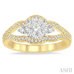 1/2 Ctw Round Cut Diamond Lovebright Ring in 14K Yellow and White Gold