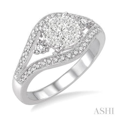 5/8 Ctw Round Cut Diamond Lovebright Ring in 14K White Gold