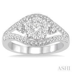 5/8 Ctw Round Cut Diamond Lovebright Ring in 14K White Gold
