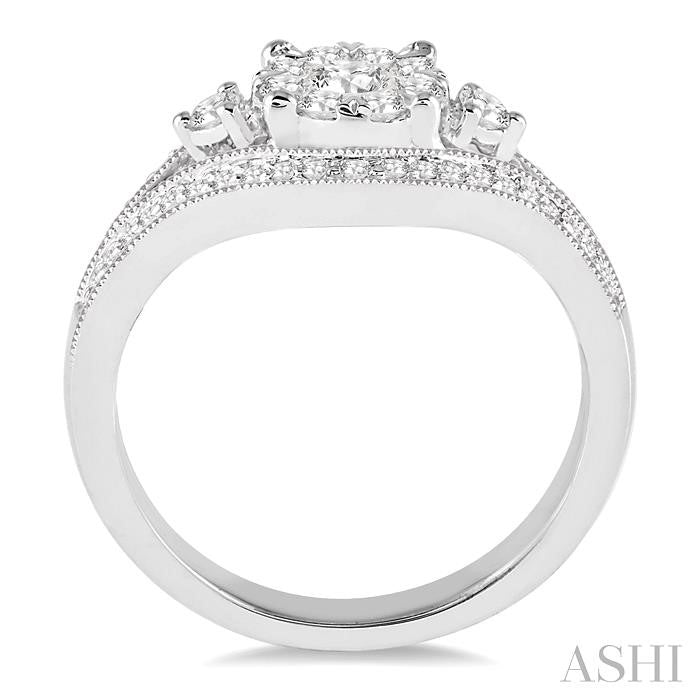 5/8 Ctw Round Cut Diamond Lovebright Ring in 14K White Gold
