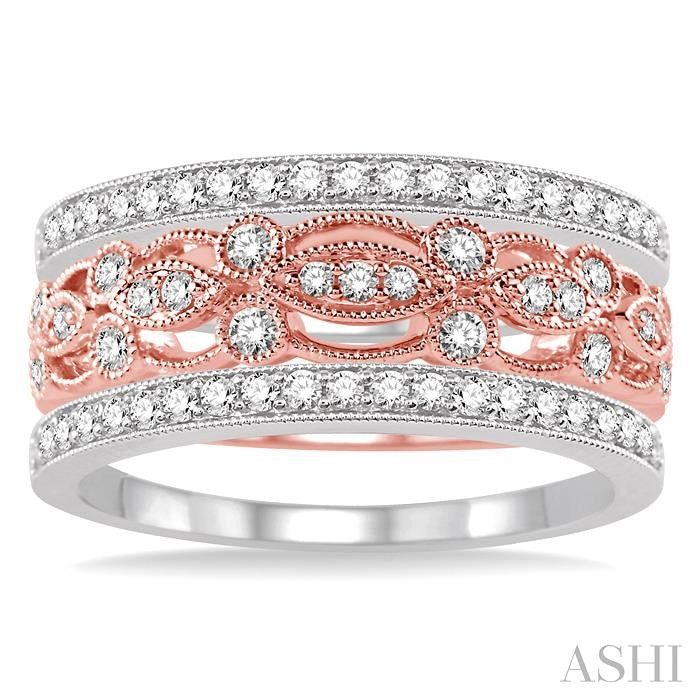 5/8 Ctw Round Cut Diamond Triple Band Set in 14K Rose and White Gold