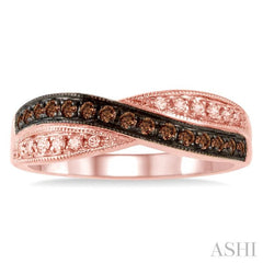 1/4 Ctw Round Cut White and Champagne Brown Diamond Ring in 14K Rose Gold
