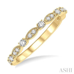 1/4 Ctw Lattice Marquise and Circular Mount Round Cut Diamond Stackable Band in 14K Yellow Gold