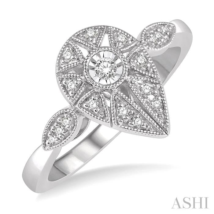 1/8 Ctw Lattice Pear Shape Round Cut Diamond Ring in 10K White Gold