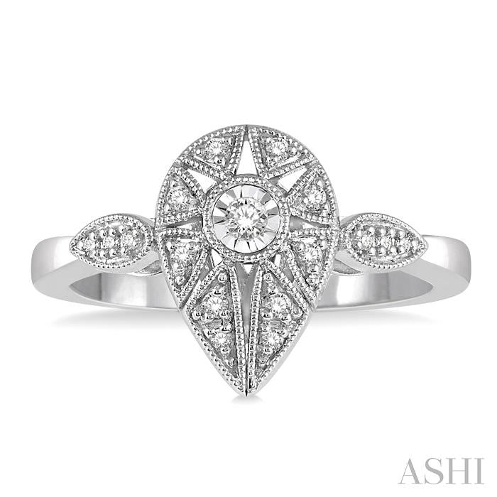 1/8 Ctw Lattice Pear Shape Round Cut Diamond Ring in 10K White Gold