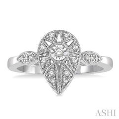 1/8 Ctw Lattice Pear Shape Round Cut Diamond Ring in 10K White Gold