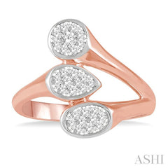 1/3 Ctw Lovebright Interlocked Mixed Shape Mounts Round Cut Diamond Fashion Ring in 10K Rose and White Gold