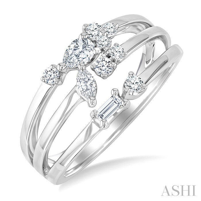 3/8 Ctw Split Tri-Ring Mixed Cut Diamond Fashion Ring in 14K White Gold