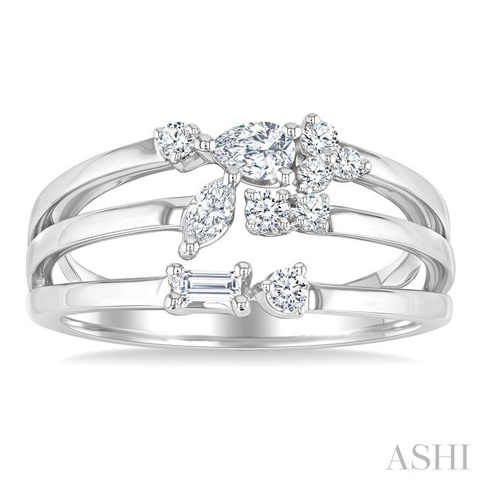 3/8 Ctw Split Tri-Ring Mixed Cut Diamond Fashion Ring in 14K White Gold