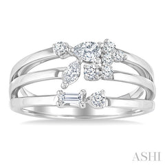 3/8 Ctw Split Tri-Ring Mixed Cut Diamond Fashion Ring in 14K White Gold